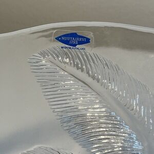 Nuutajarvi Finland Bowl Crystal‎ Glass Feather Design Centerpiece Serving
